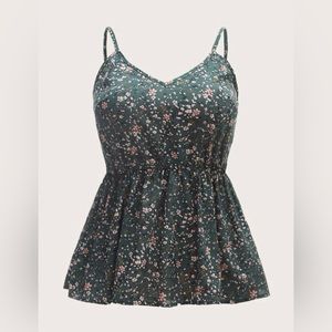 Green floral peplum top